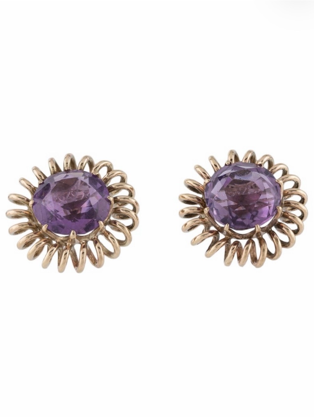 10k Gold-Sunburst natural amethyst Stud Earrings